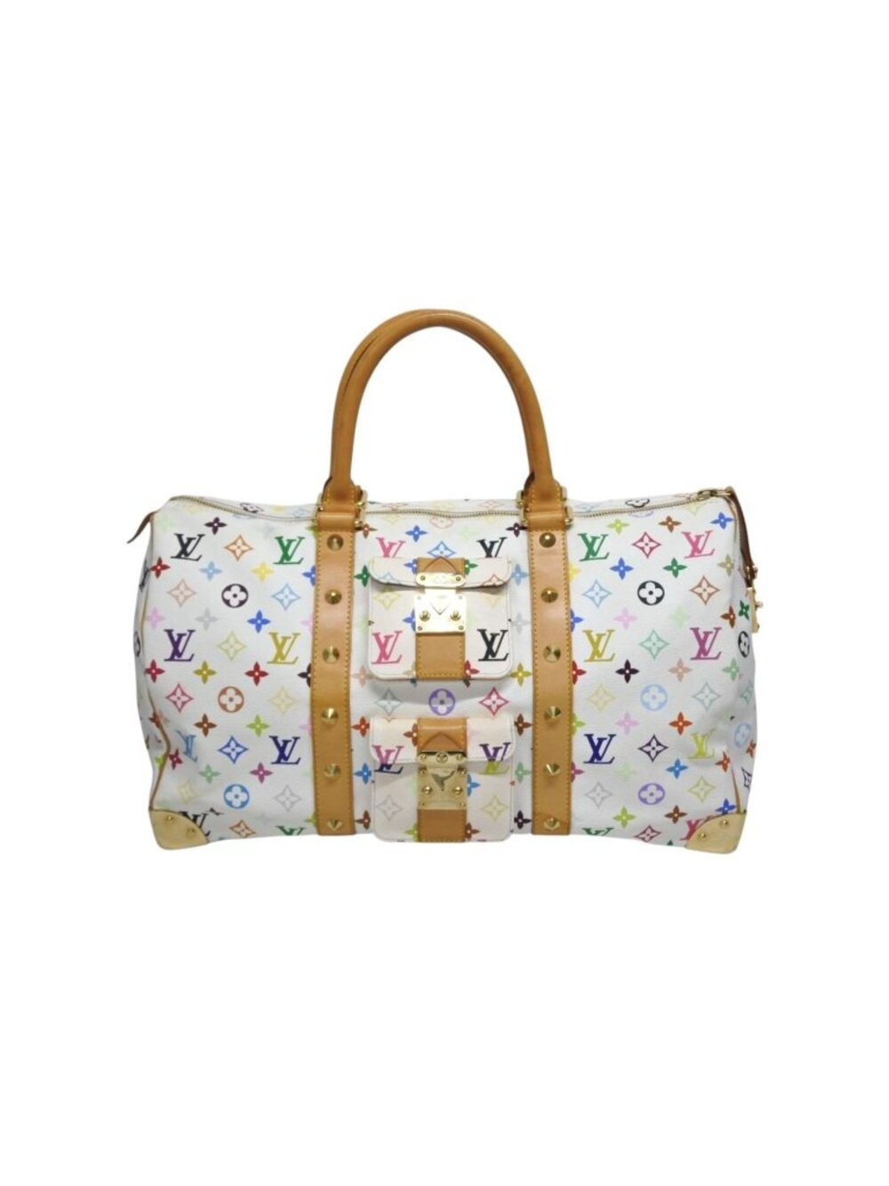 Louis Vuitton Keepall 45 Boston Bag Monogram Multicolor White Takashi Murakami